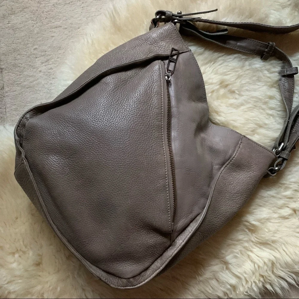 Kelsi Dagger Izzy Convertible Calf Leather Diagonal Hobo Bag Taupe Beige